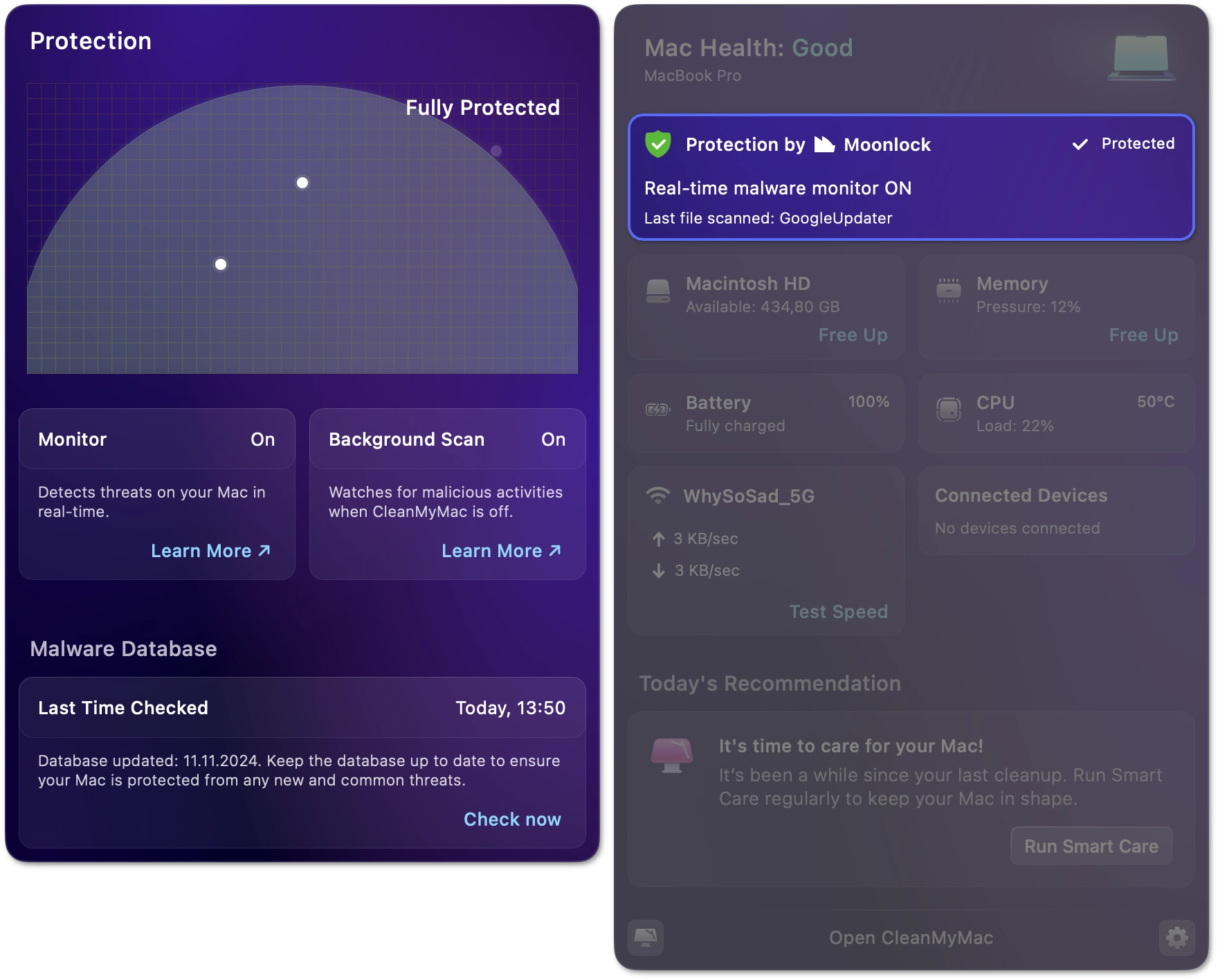 Protection monitor and details