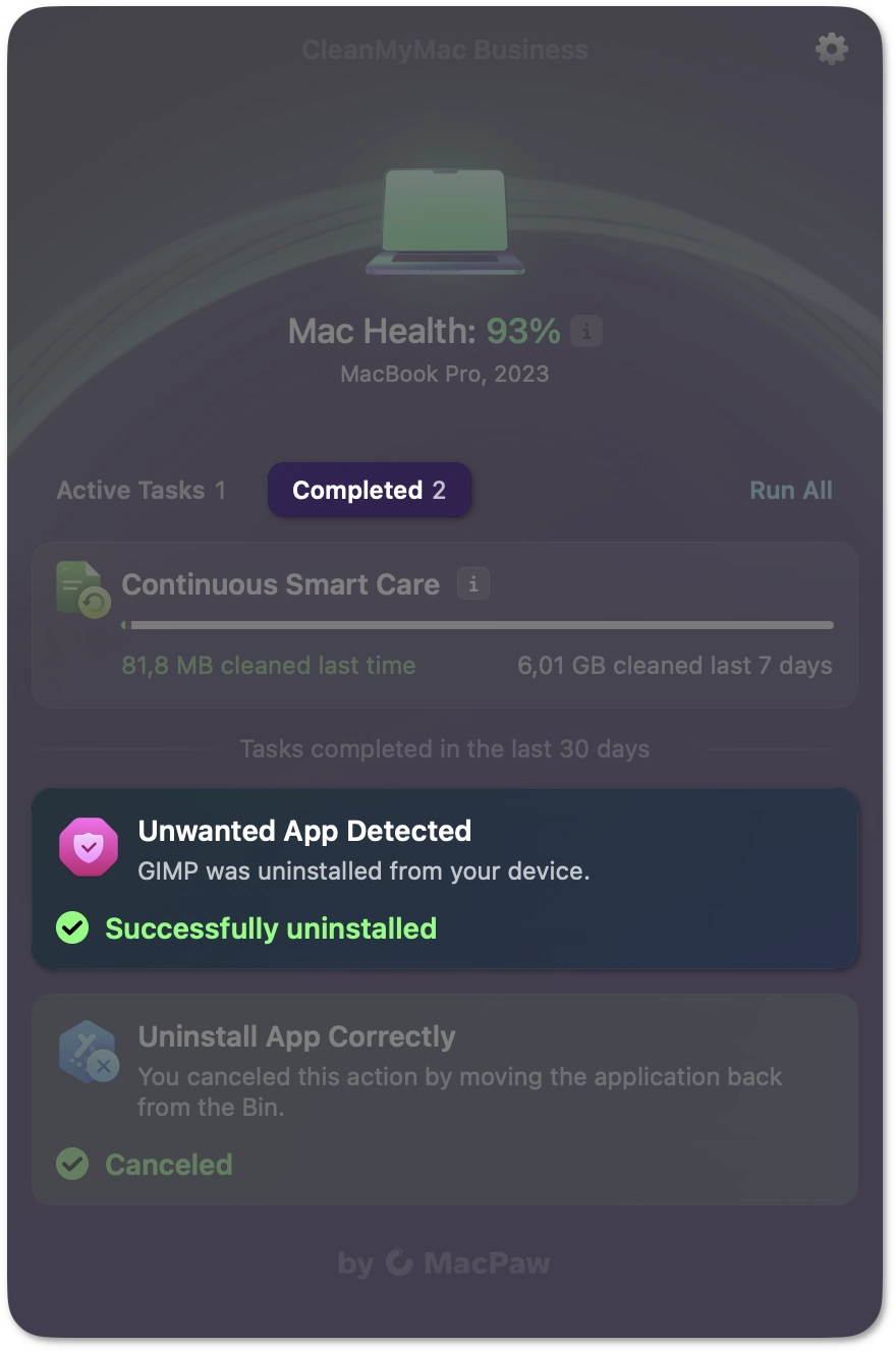 Uninstallation summary
