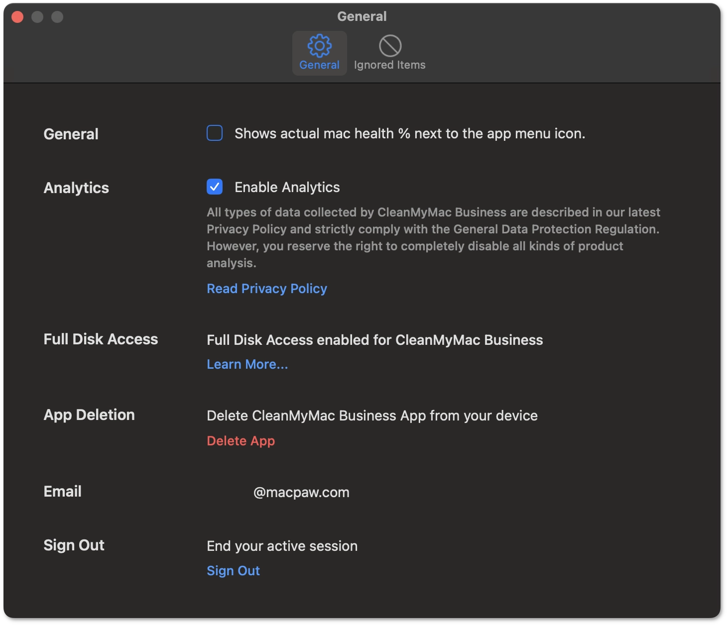 App settings