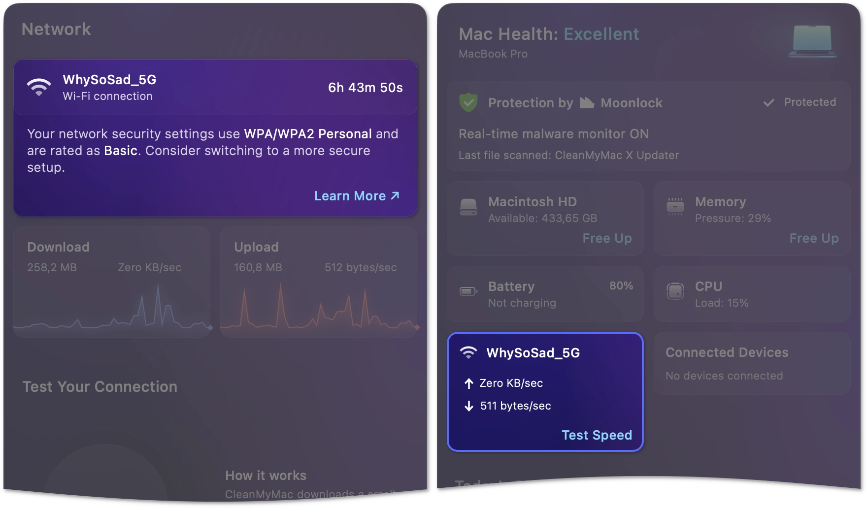 Network connection details