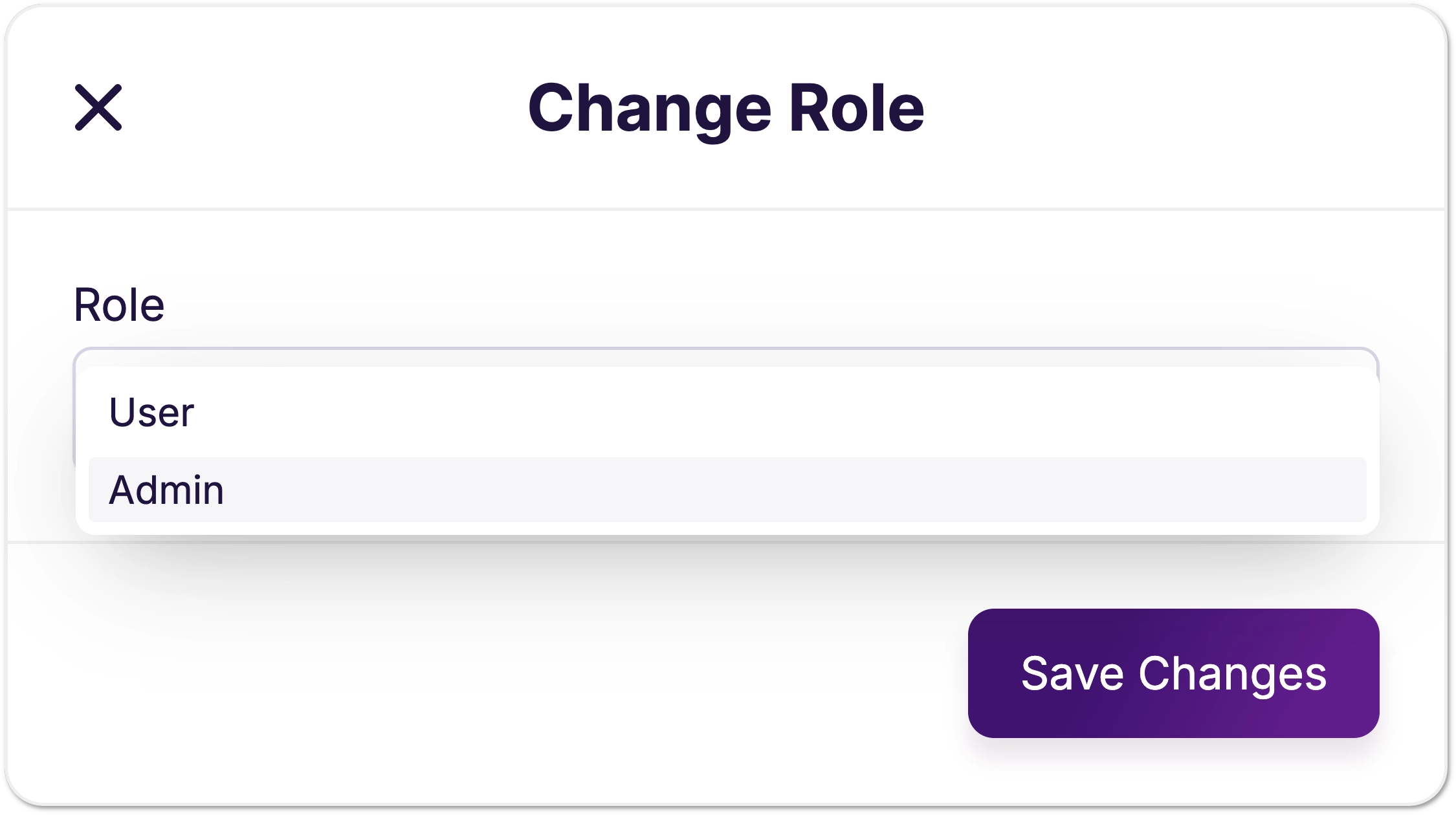 The Change Role dialog