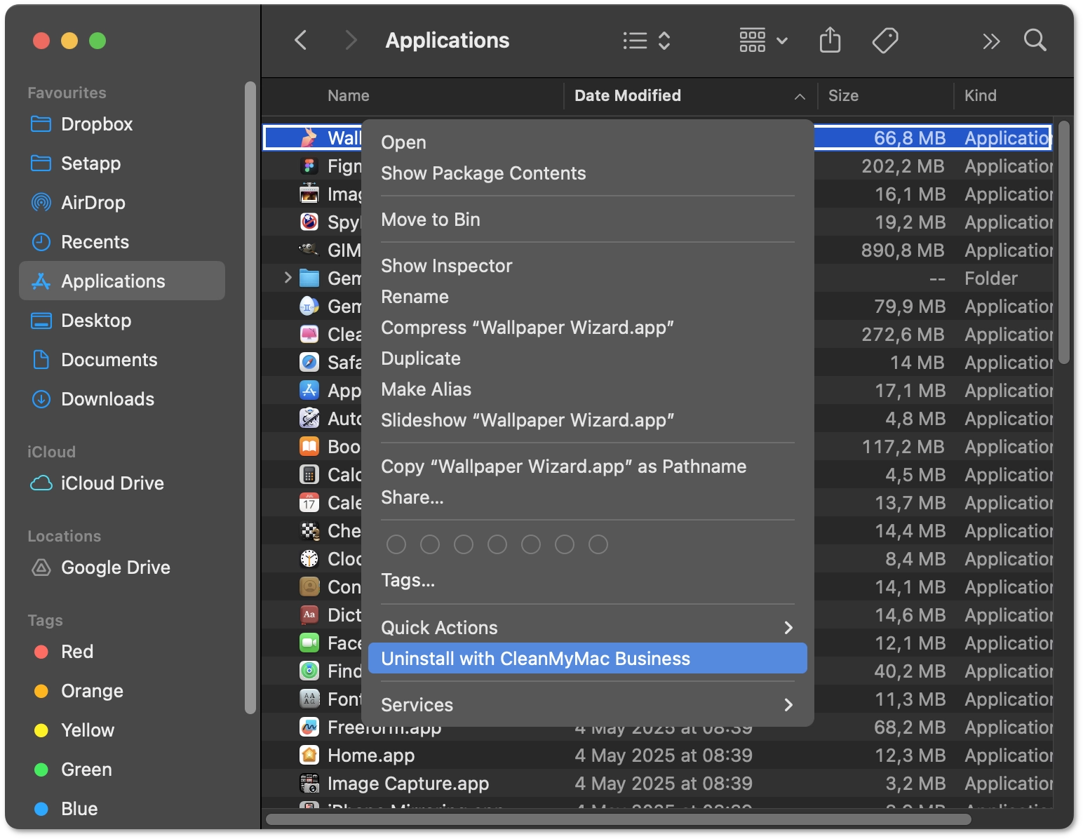 Shortcut menu