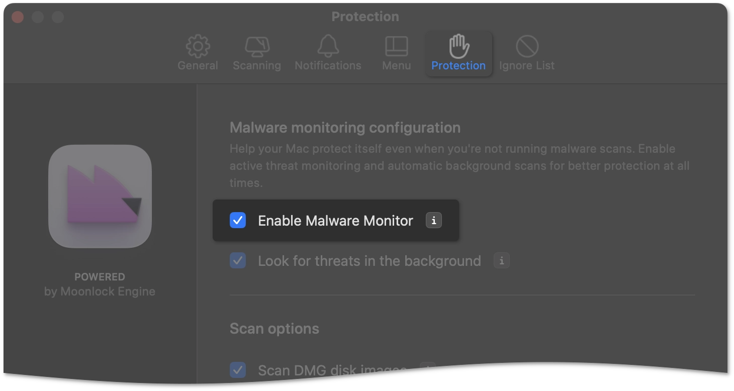 Enable Malware Monitor option