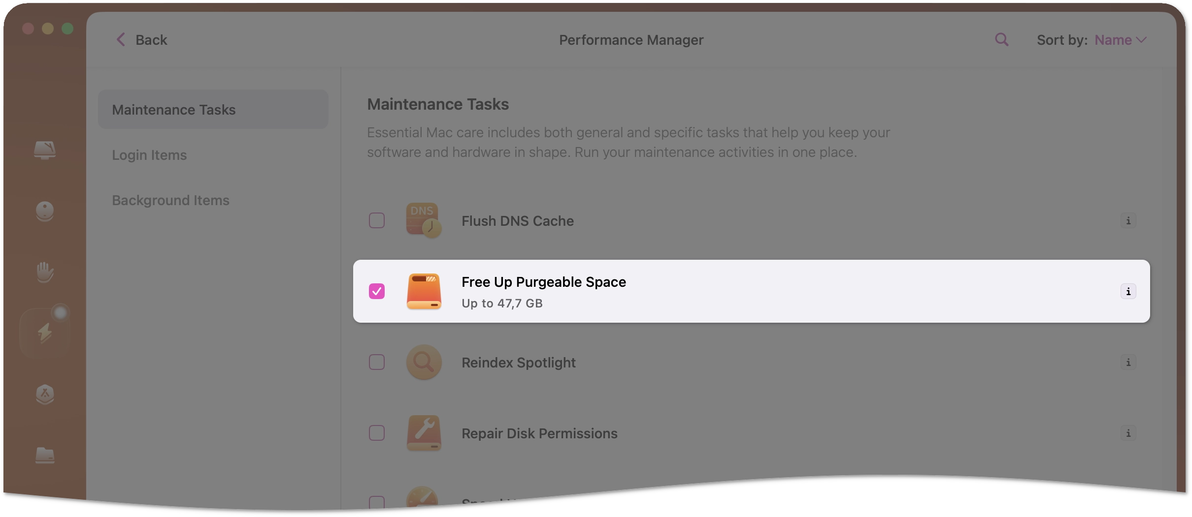 Free up purgeable space