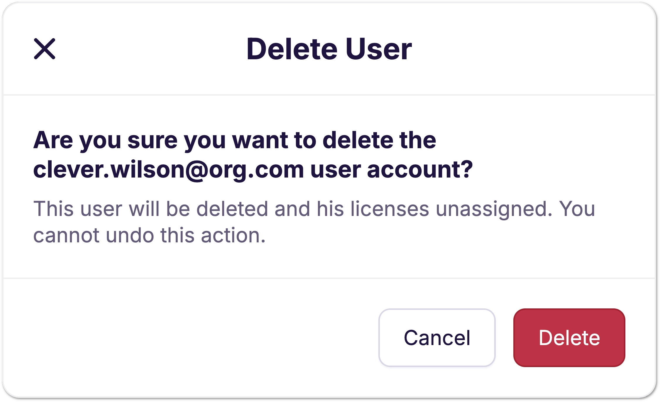 The Delete User dialog