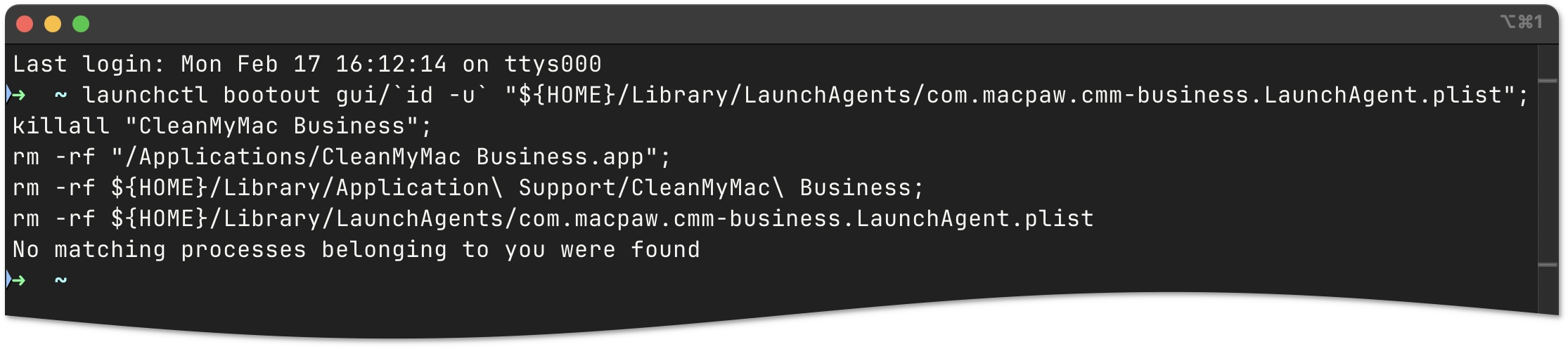 Uninstallation command