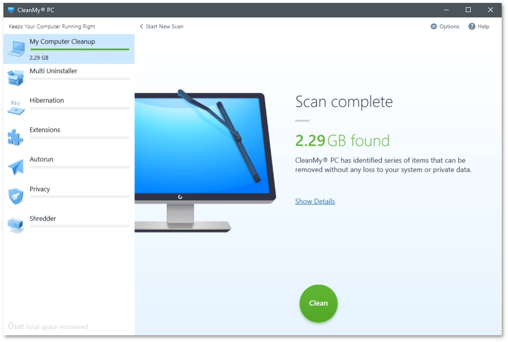 Результат сканирования My Computer Cleanup в CleanMy® PC