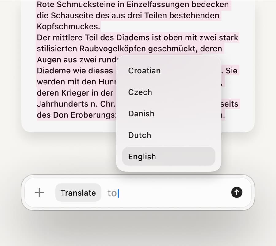 Eney translating selected text to another language | AI Assistant for Mac