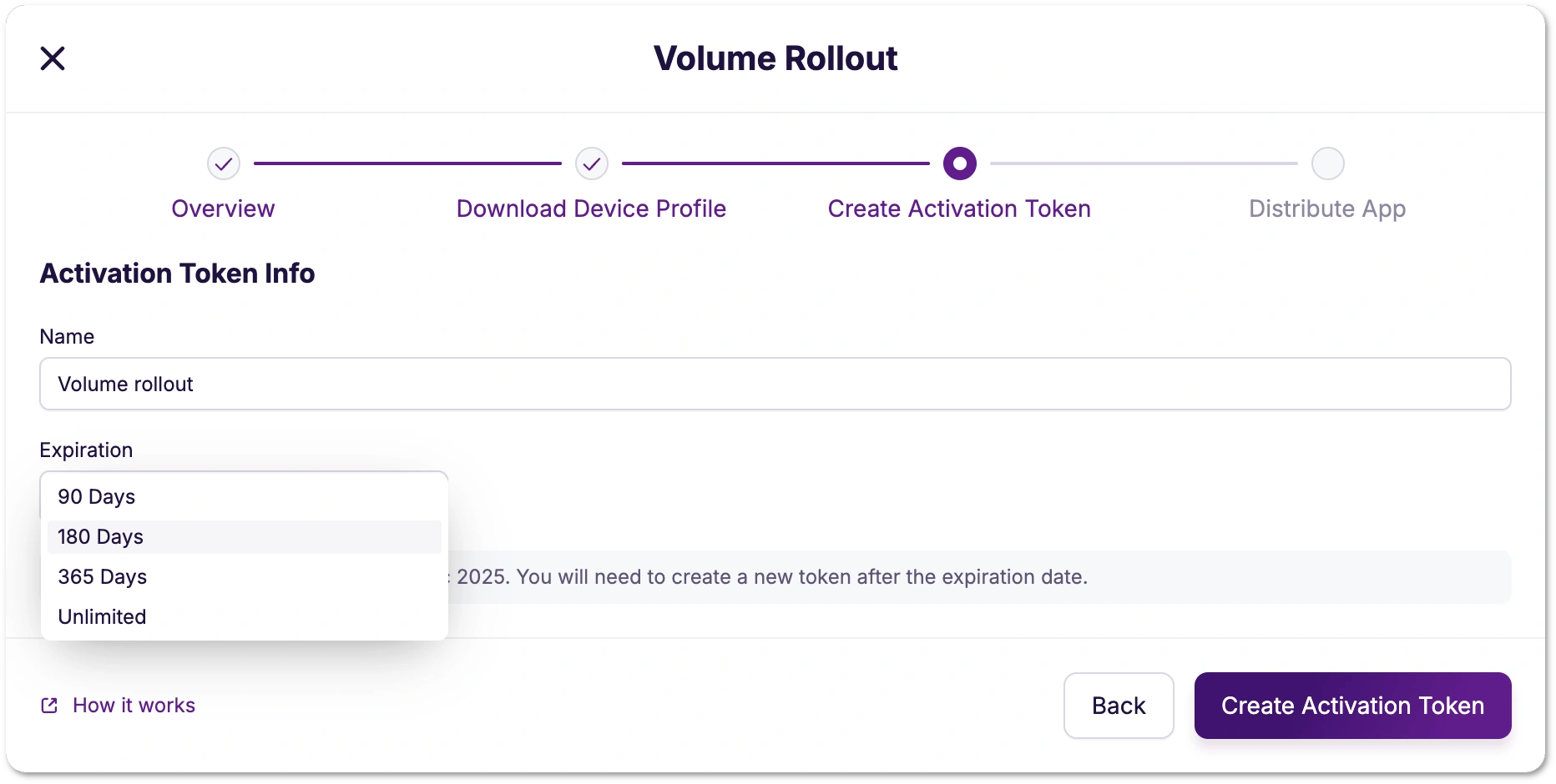 Create activation token