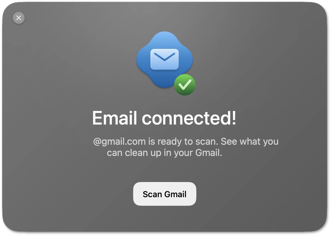 Confirmation dialog showing the email account was connected