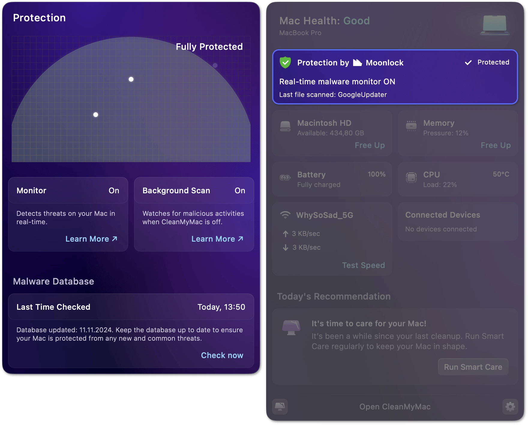 Protection monitor and details