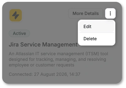 More - Edit menu item in the JSM integration tile