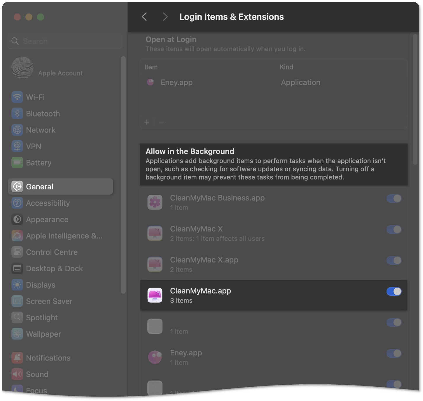 CleanMyMac background items