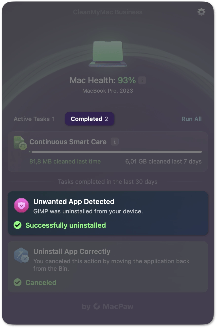 Uninstallation summary