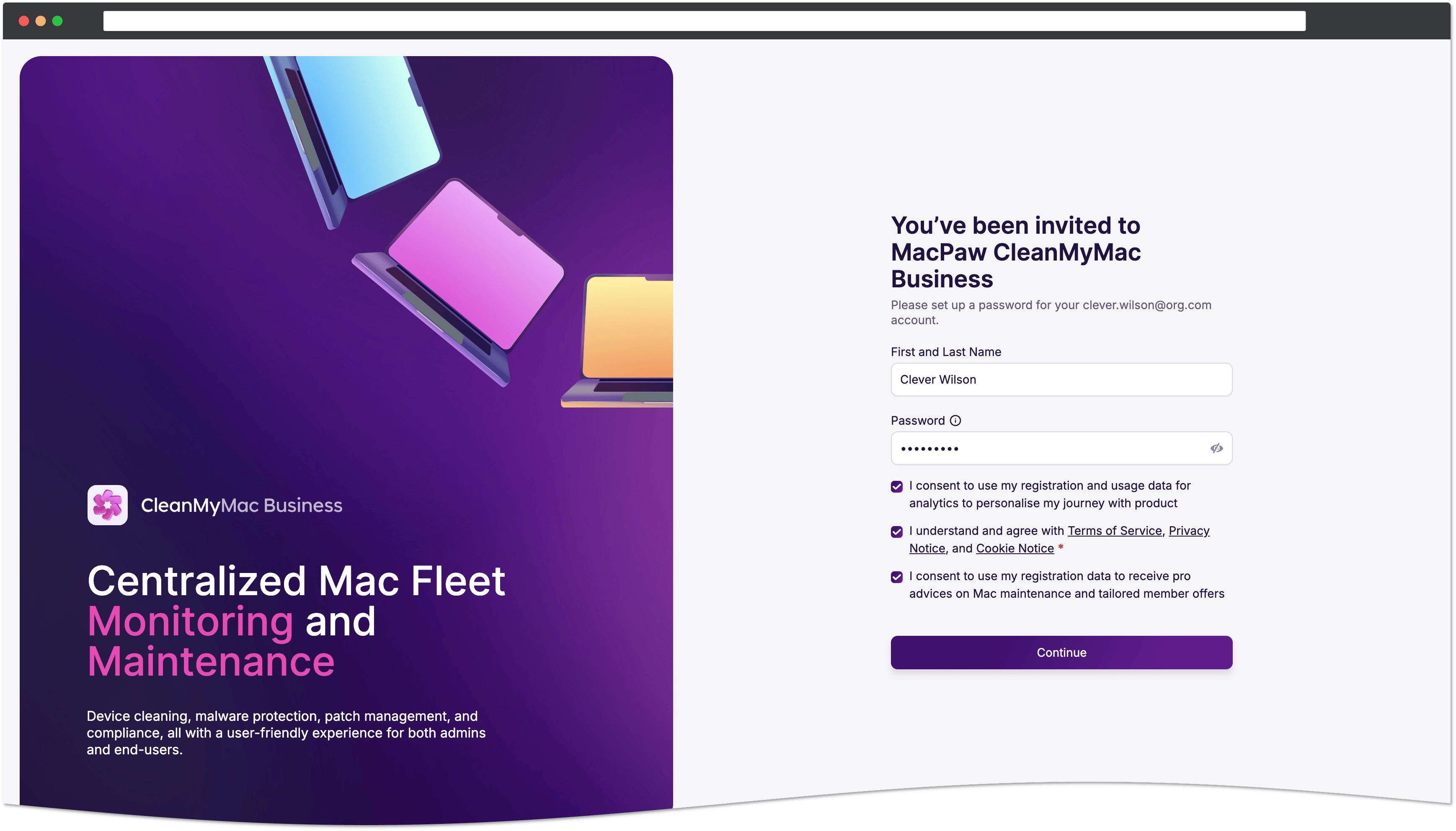 Sign-up page