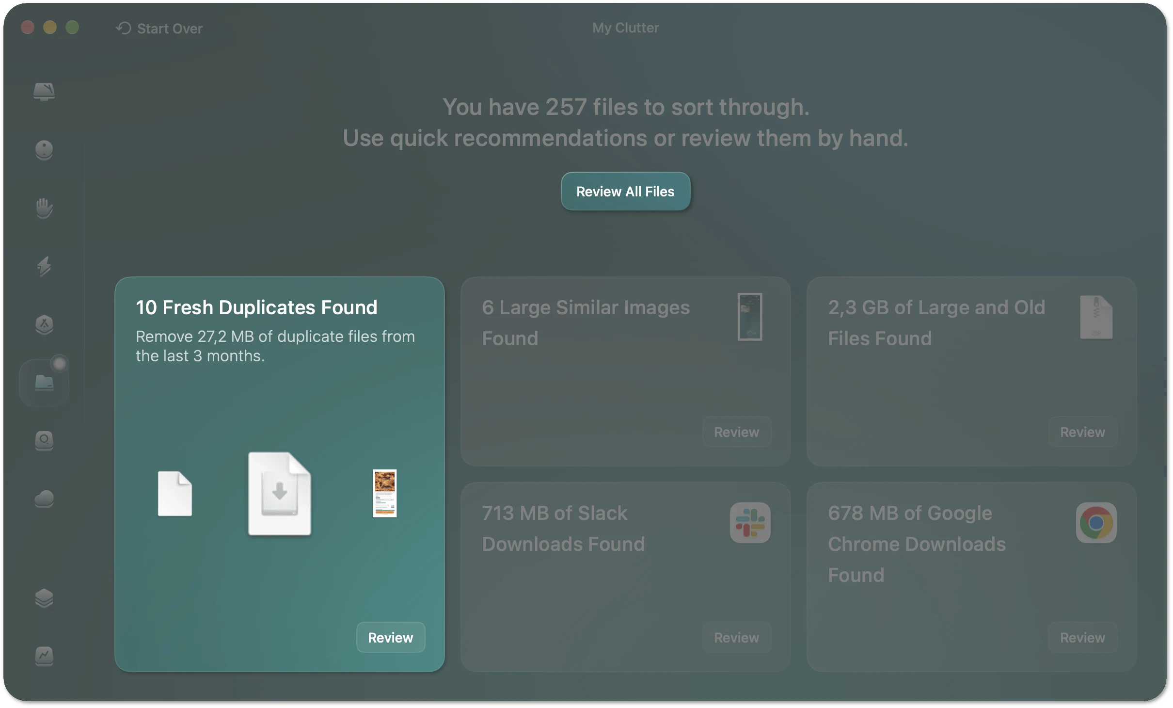 Scan results with Duplicates tile highlighted