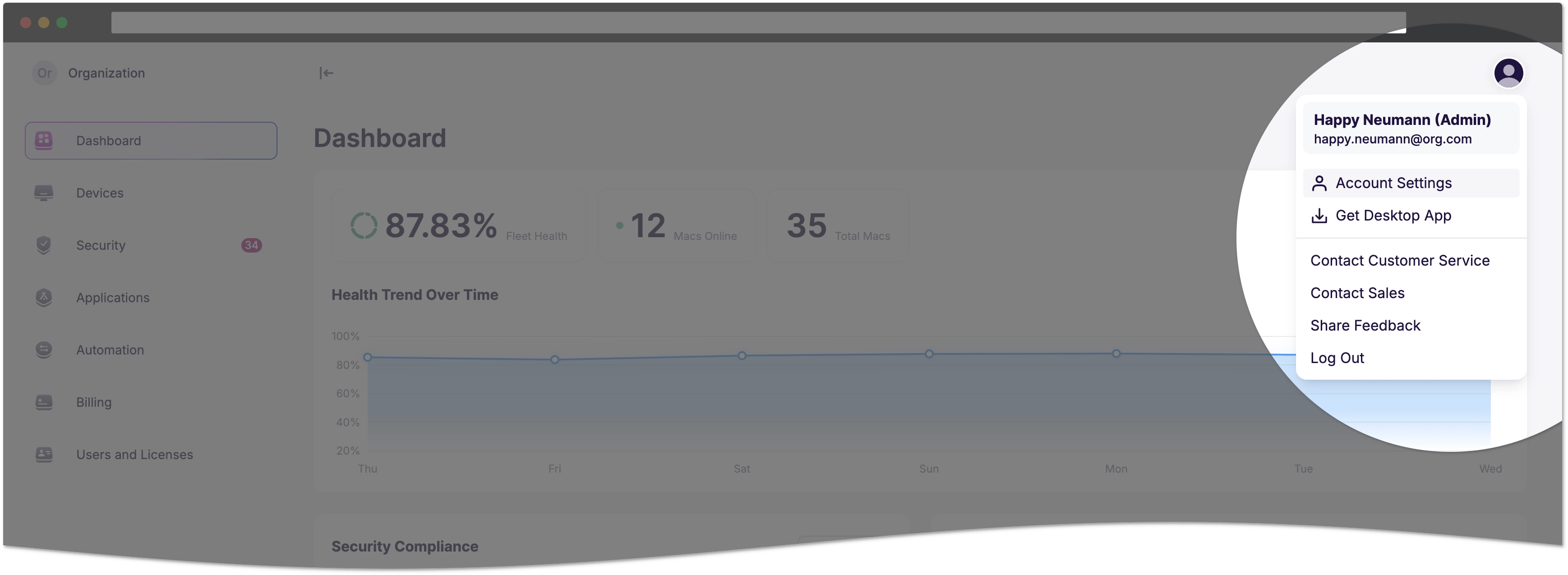 Link to account settings