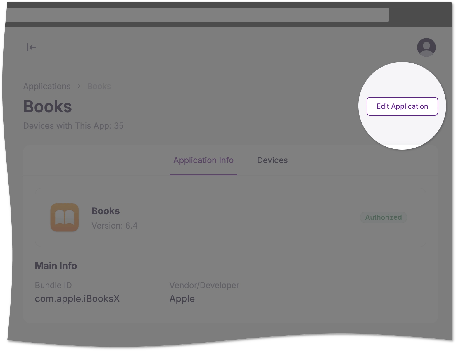 Edit Application button