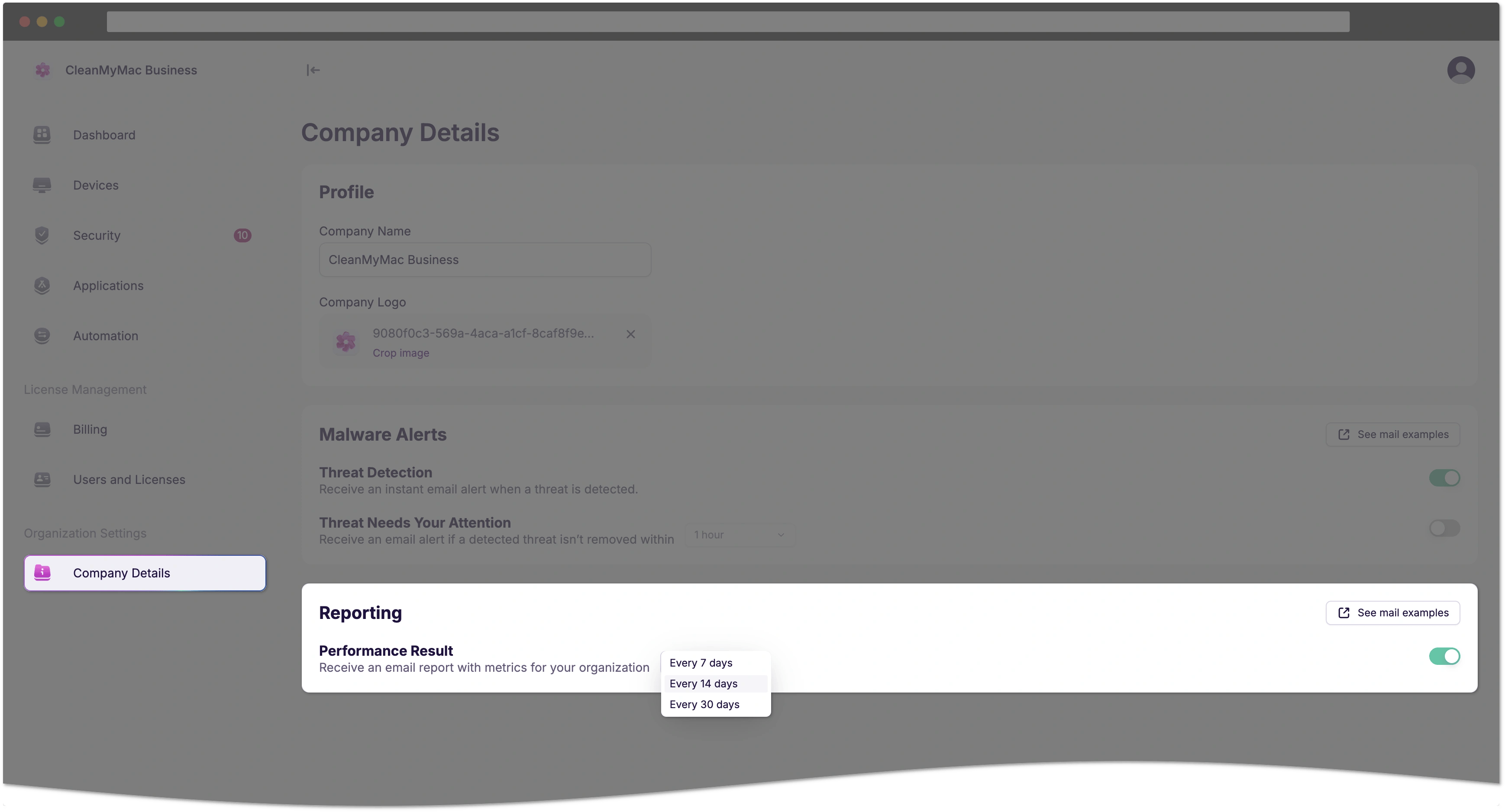 The Reporting section