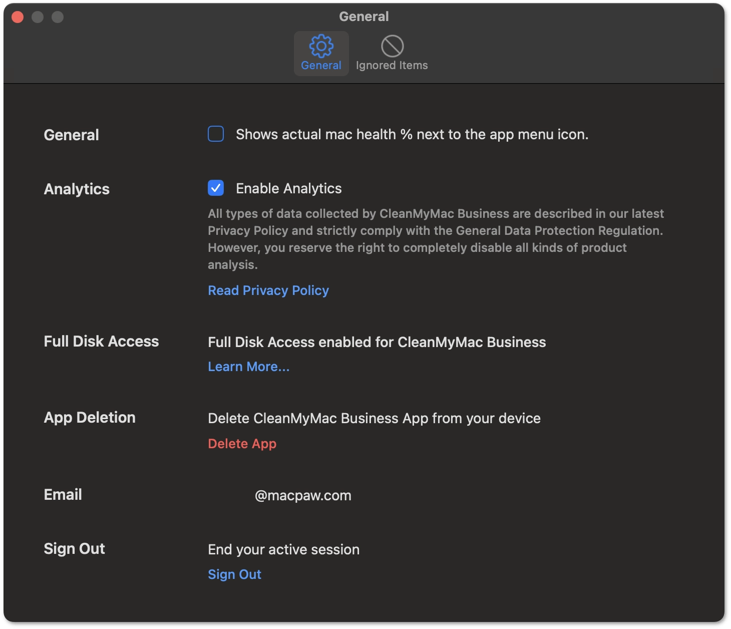 App settings