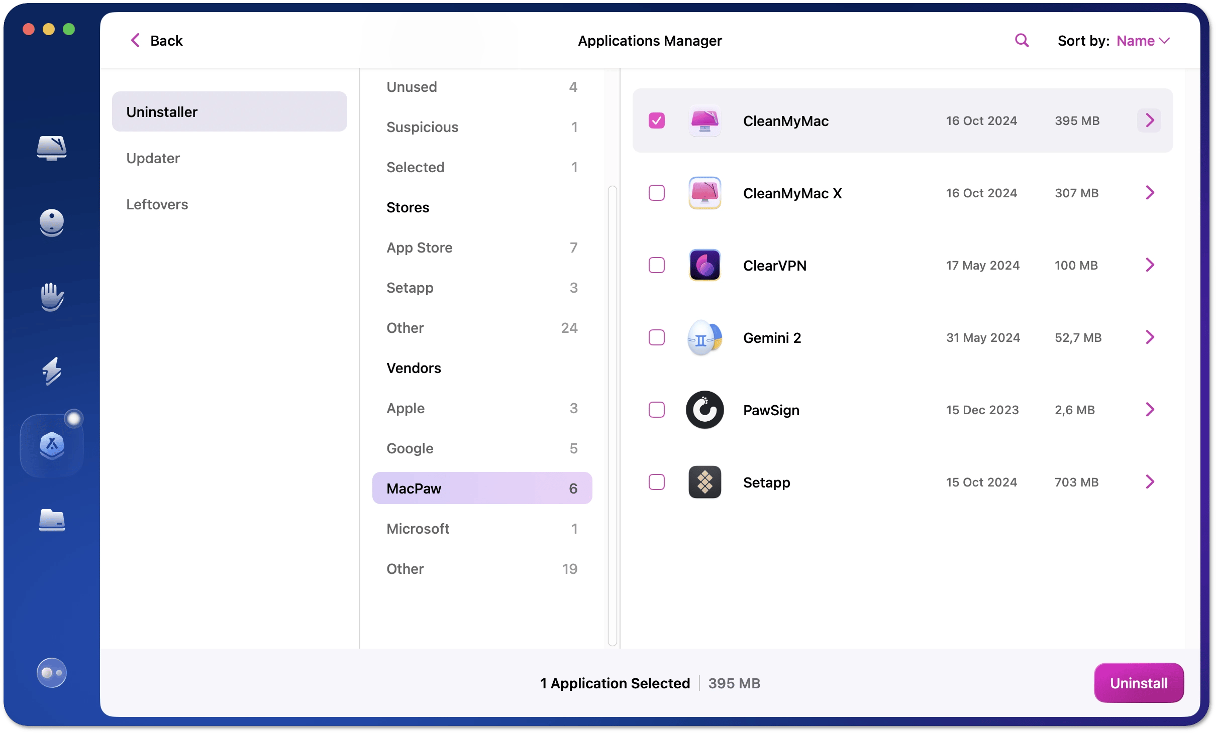 CleanMyMac in Uninstaller