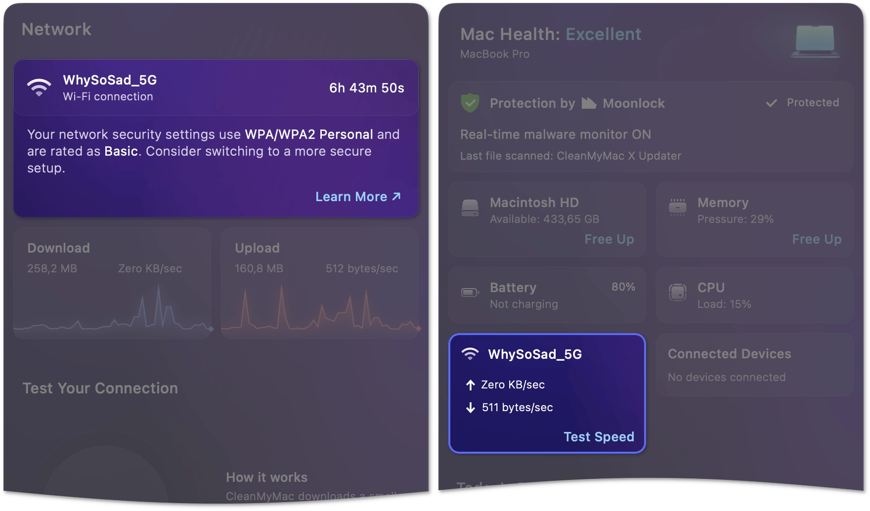 Network connection details