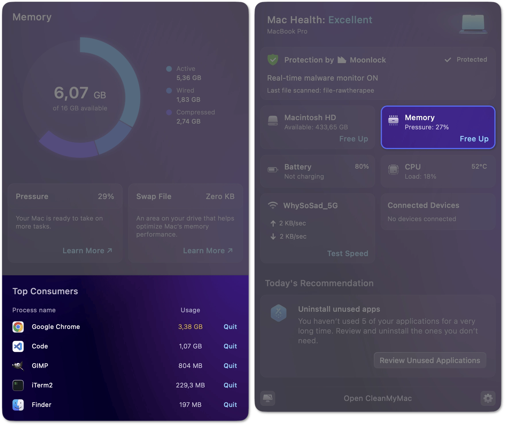 Top memory-consuming apps