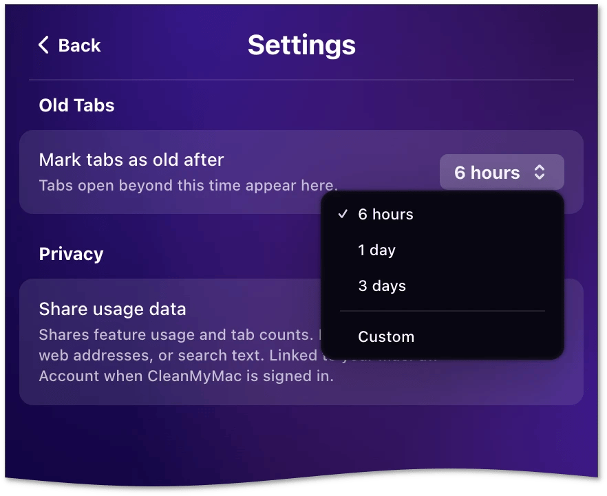 Settings in Browser Care with the