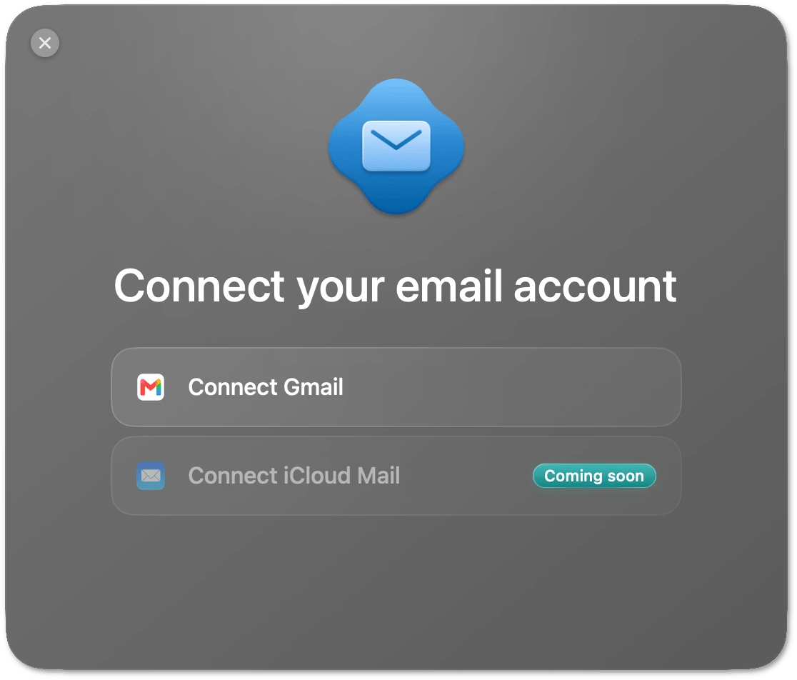 Dialog for choosing an email service to connect
