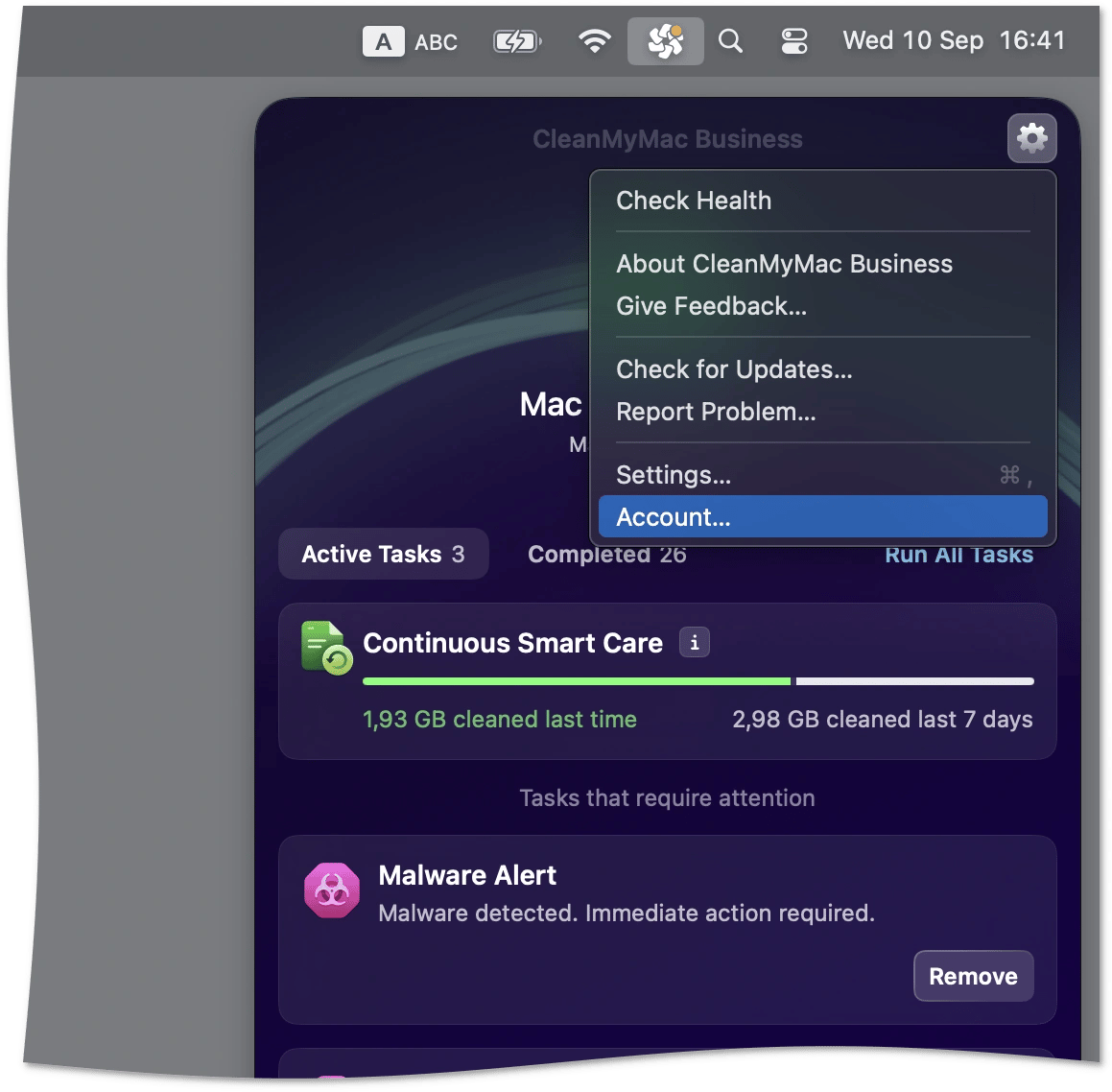 Link to account settings in the desktop app