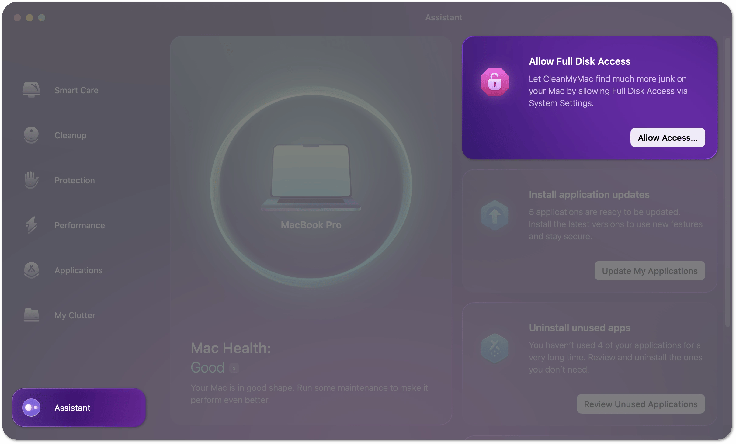 Full Disk Access recommendation in Assistant