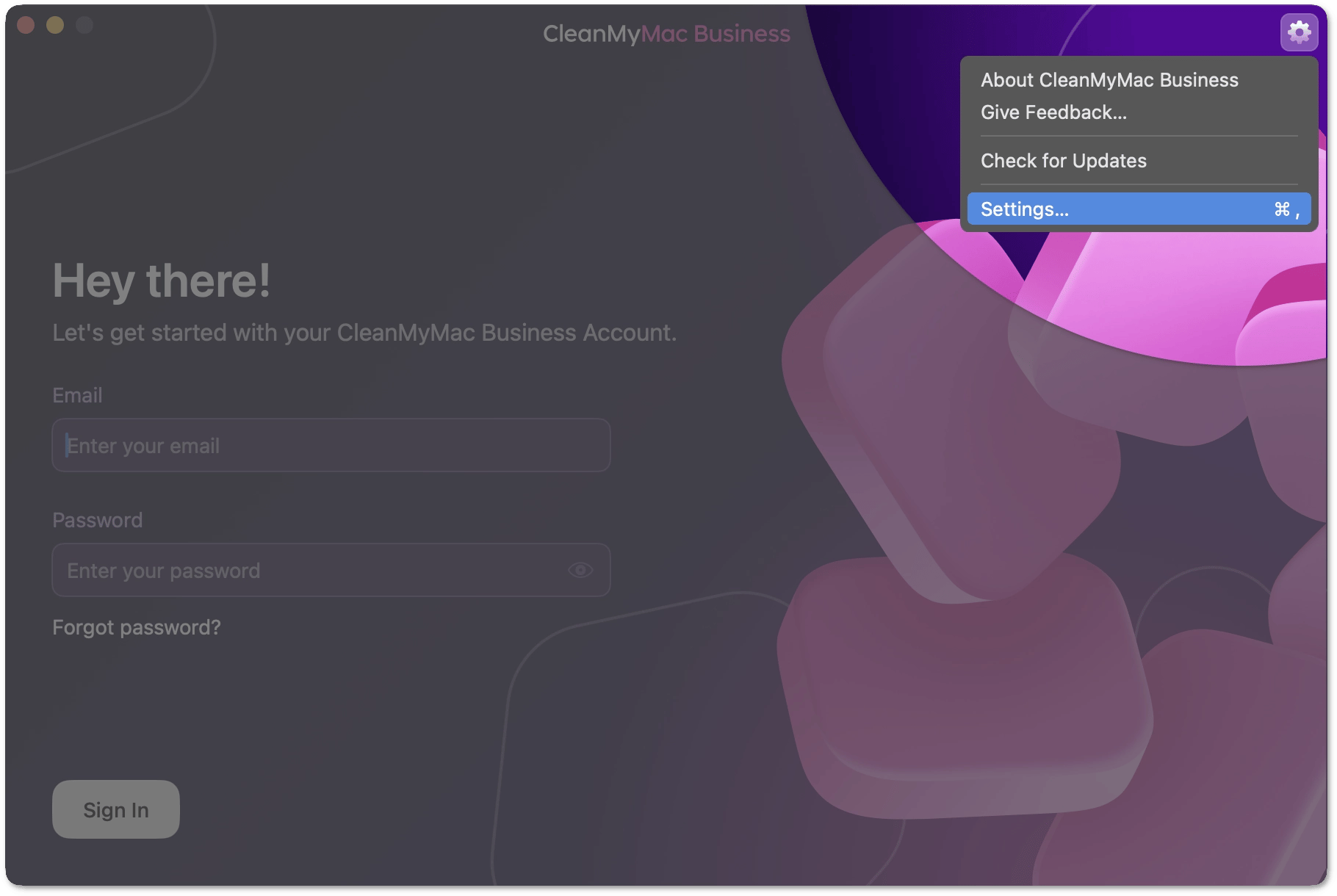 The Settings menu item