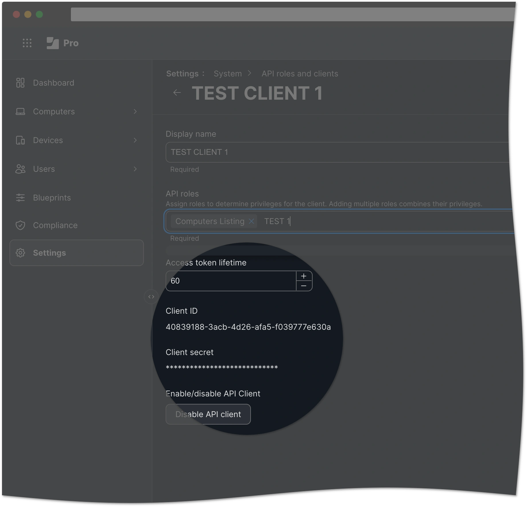 API client ID and secret