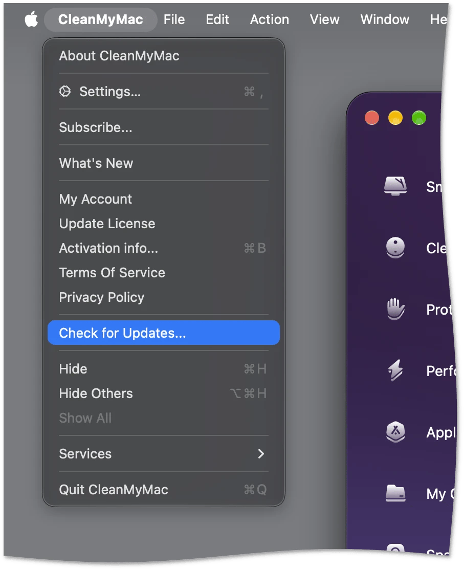 Check for Updates in the CleanMyMac menu