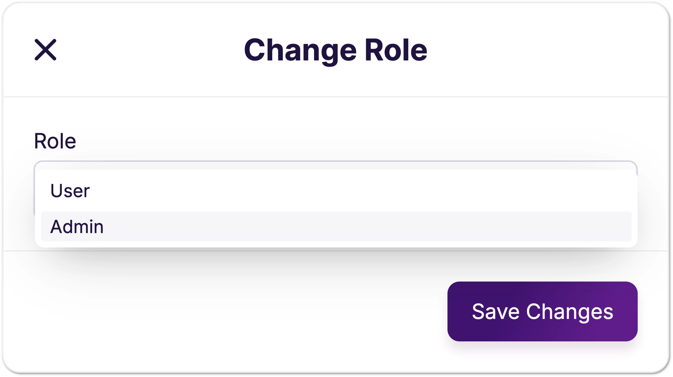The Change Role dialog