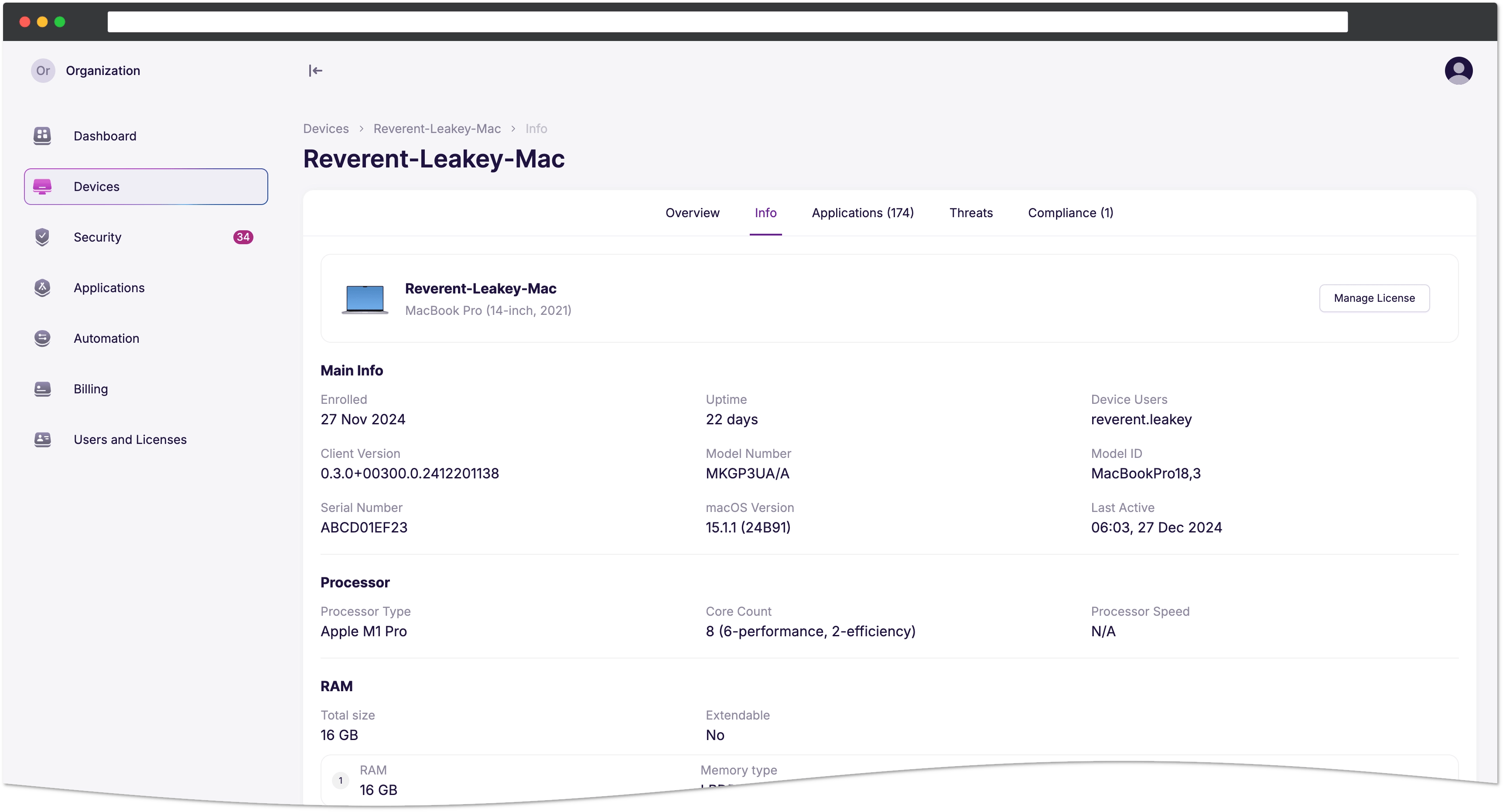 Device details