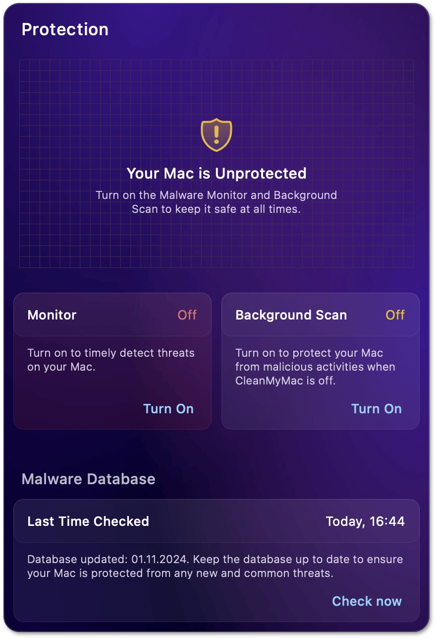 Real-time monitoring and background scanning are off
