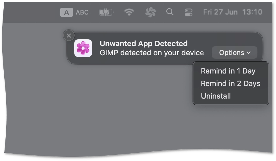 Unwanted app notification