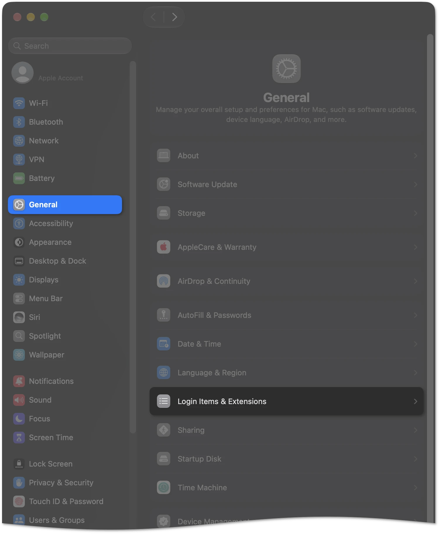 Login Items & Extensions in System Settings
