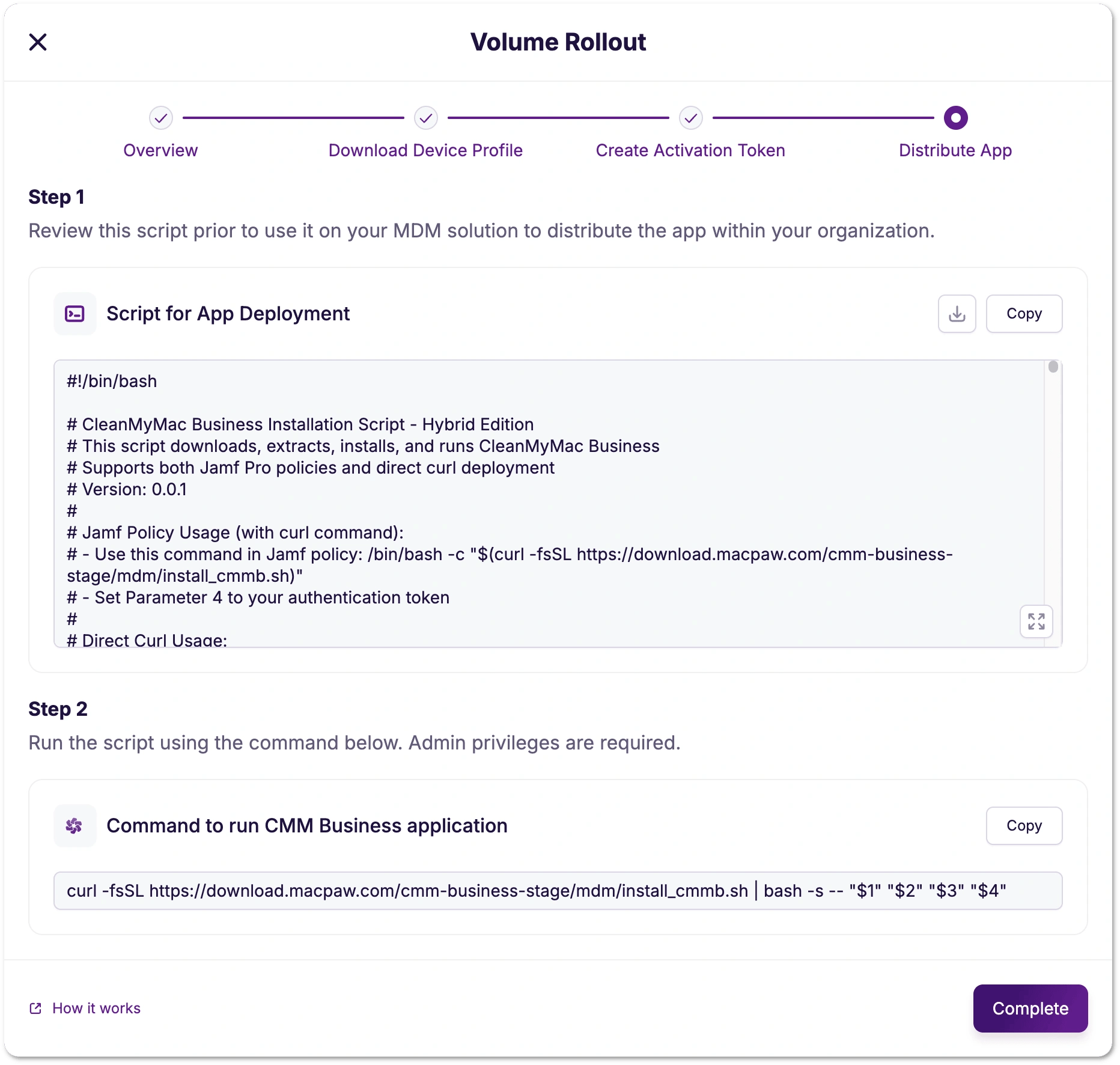 Review deployment script and copy command