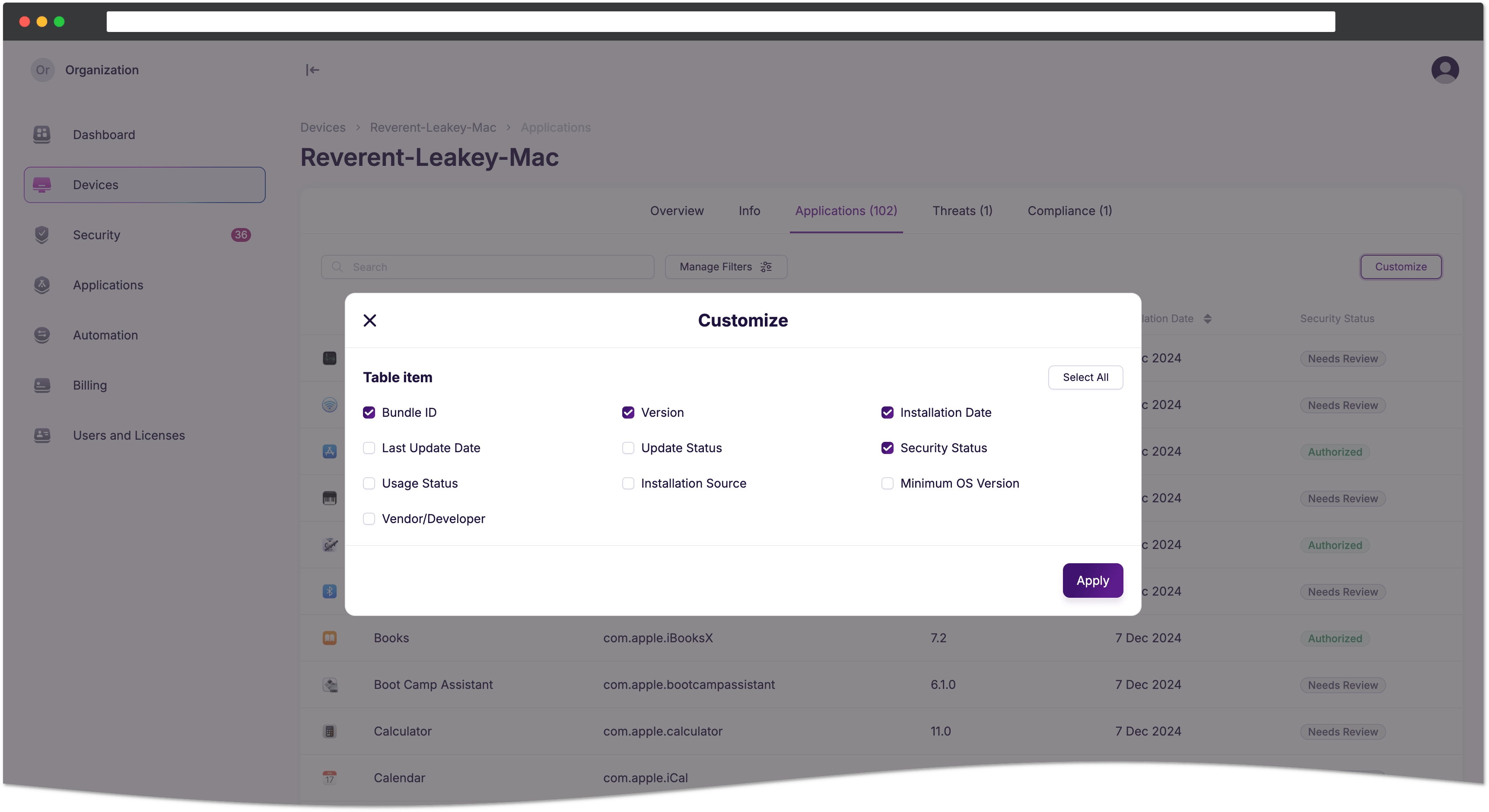 Customize view