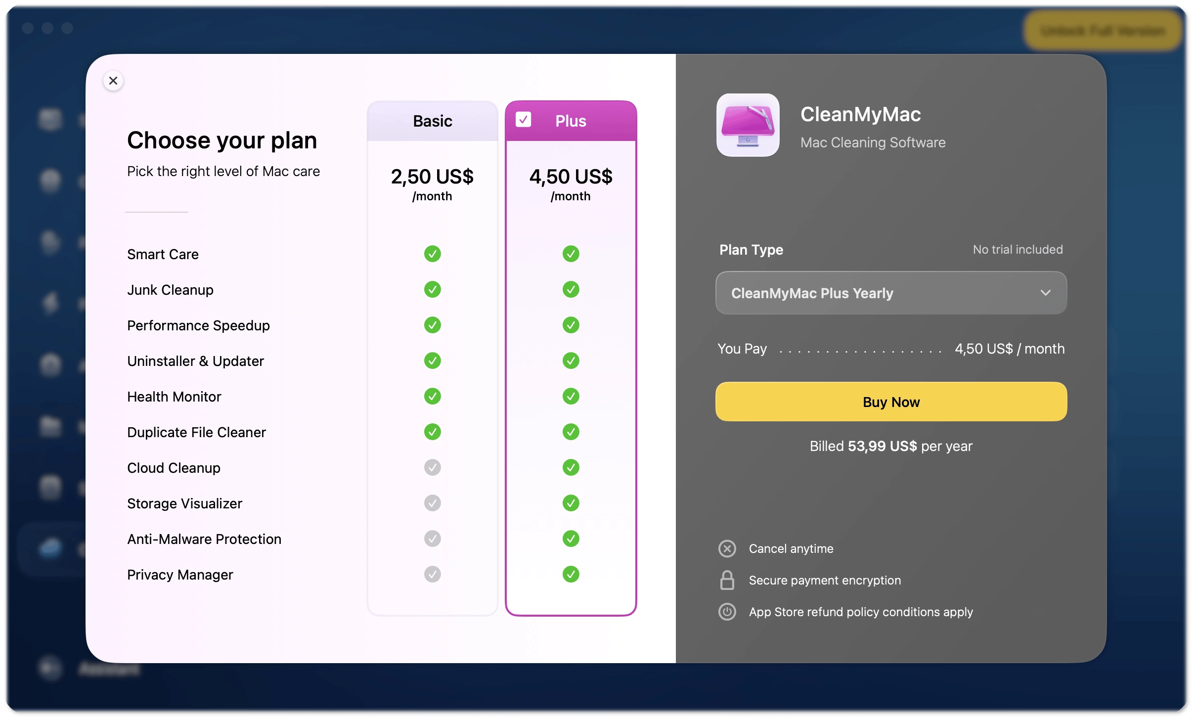 CleanMyMac feature plans on the App Store