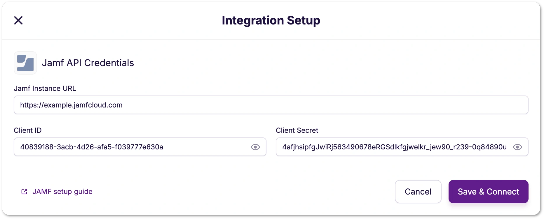 Integration setup dialog