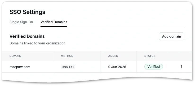 Example of a domain with the Verified status