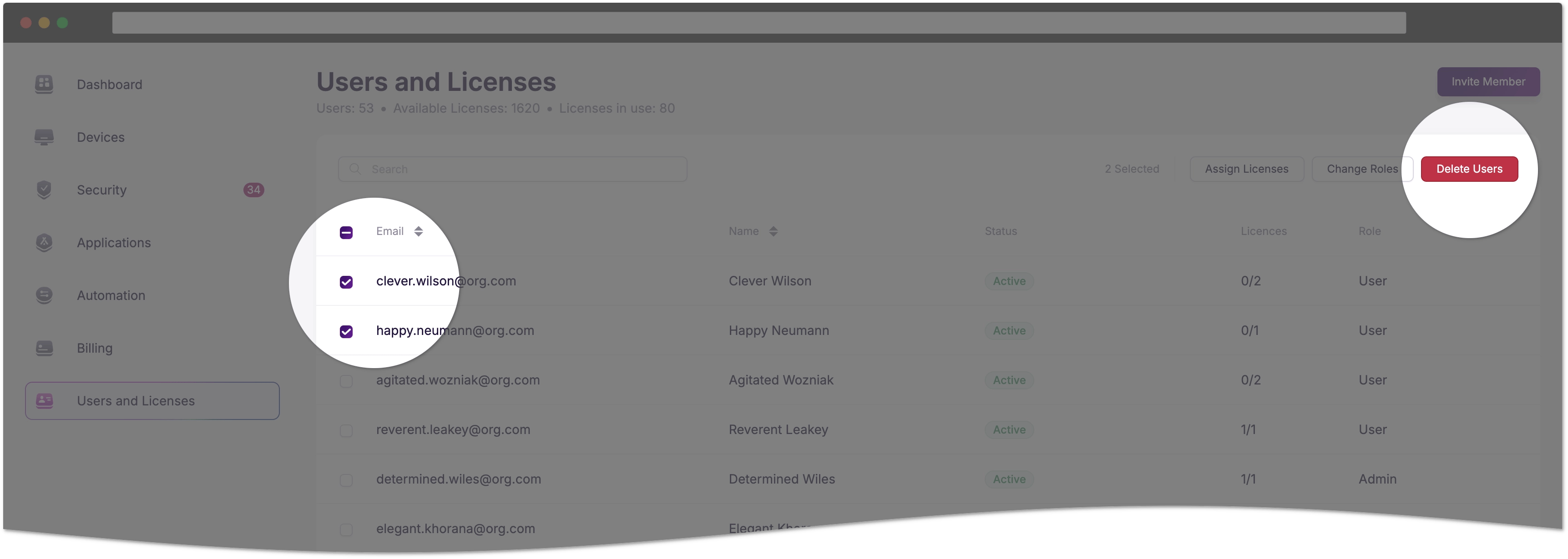 Multiple users and the Delete Users button