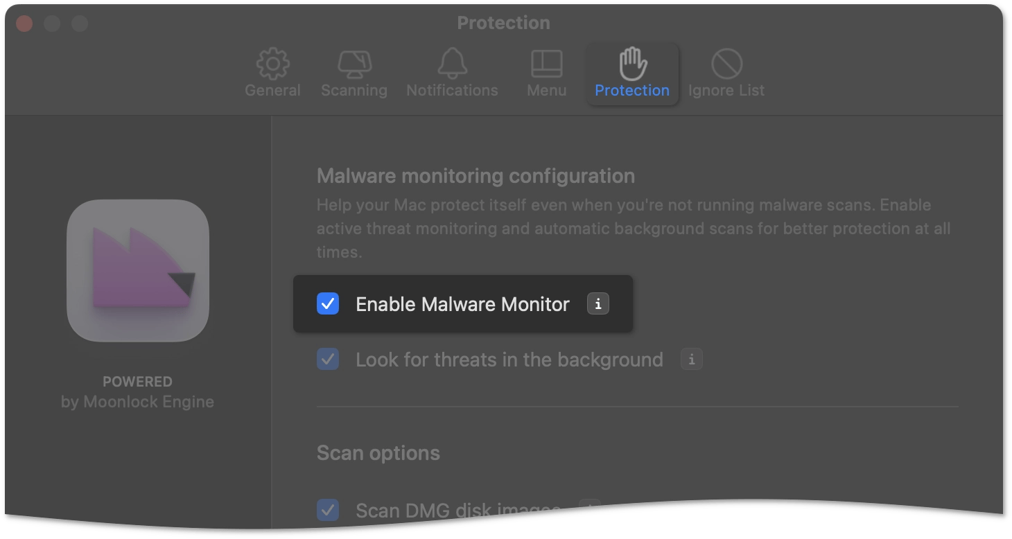 Enable Malware Monitor option