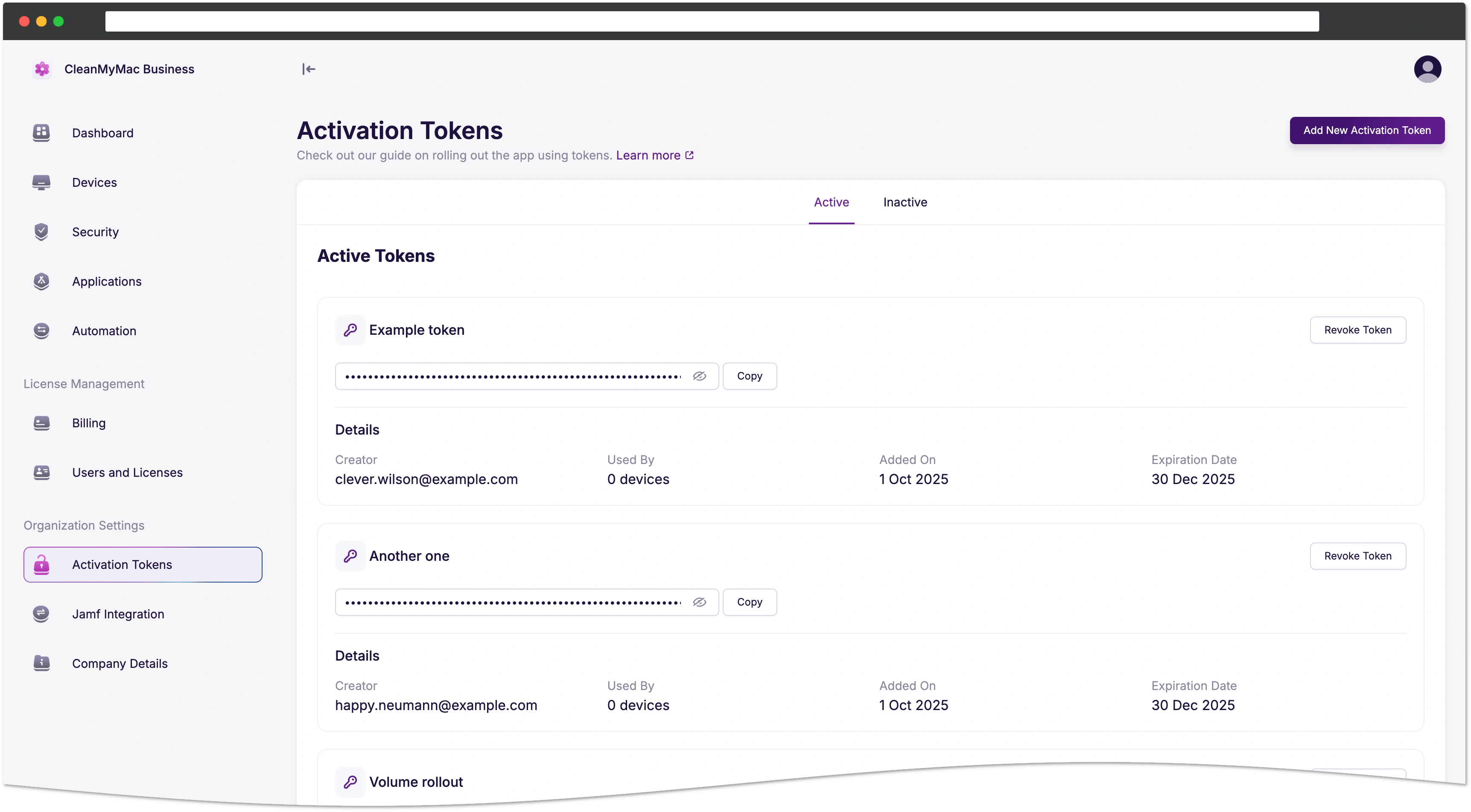 View all activation tokens