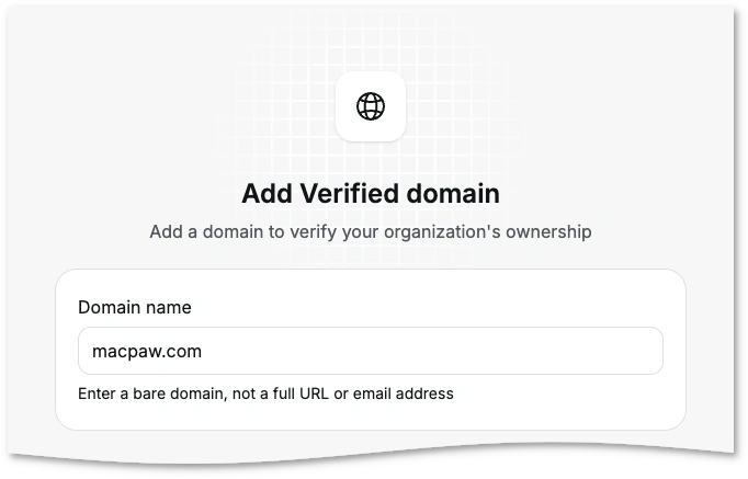 The Add Verified domain dialog