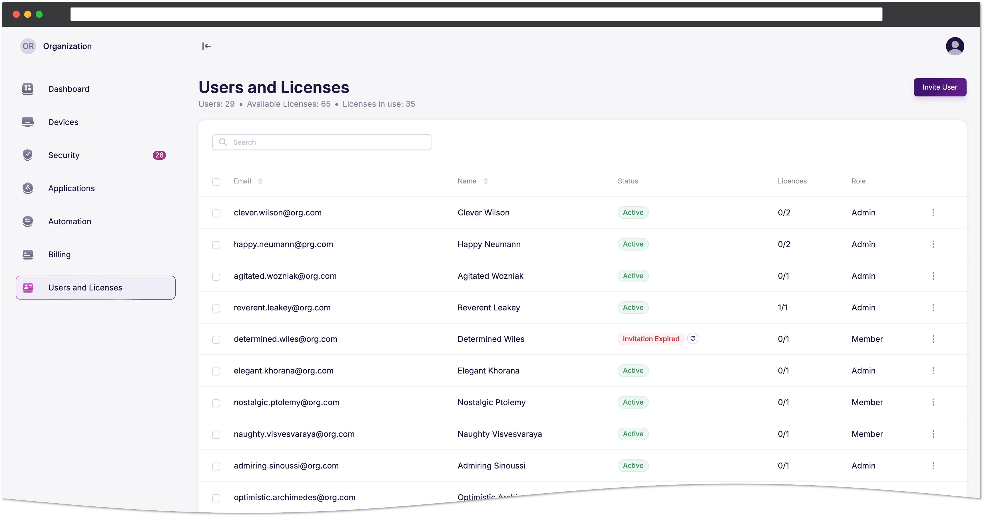 Users and Licenses