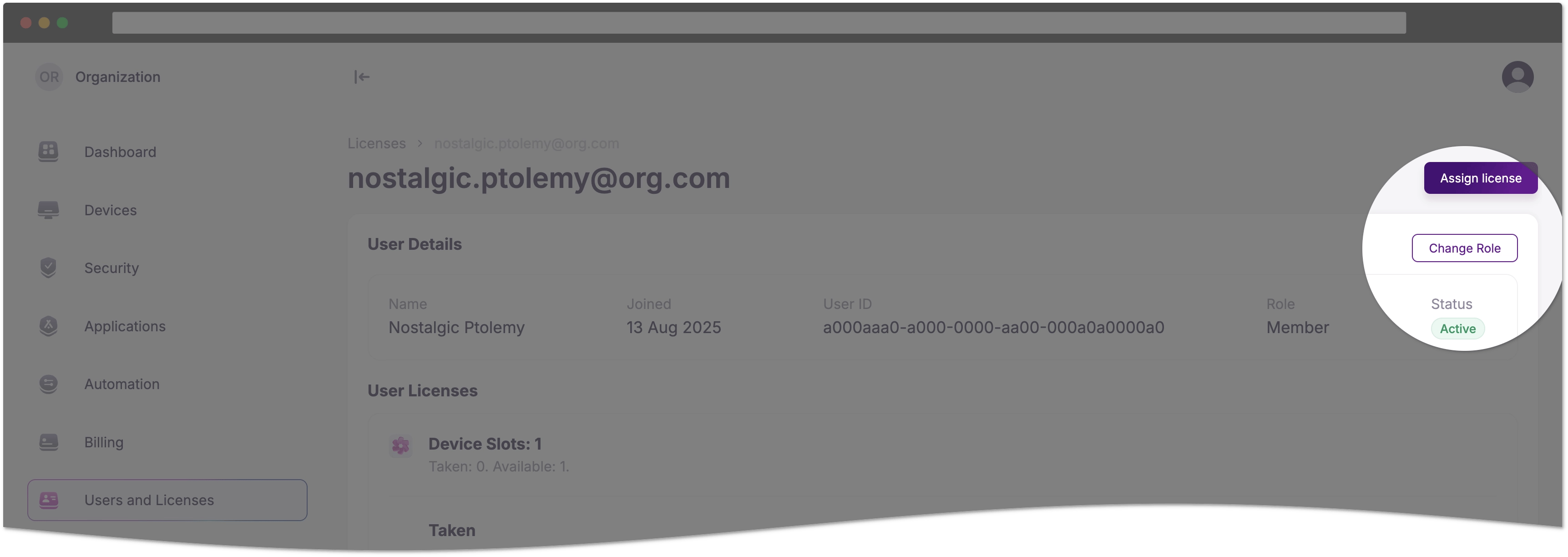 Change role in the user details